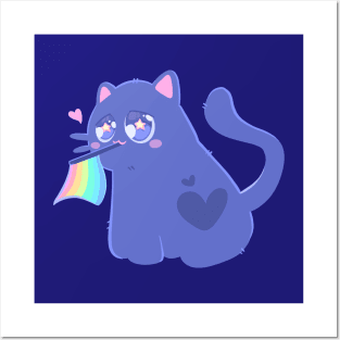 PURRIDE! Catto with a Rainbow Flag Posters and Art